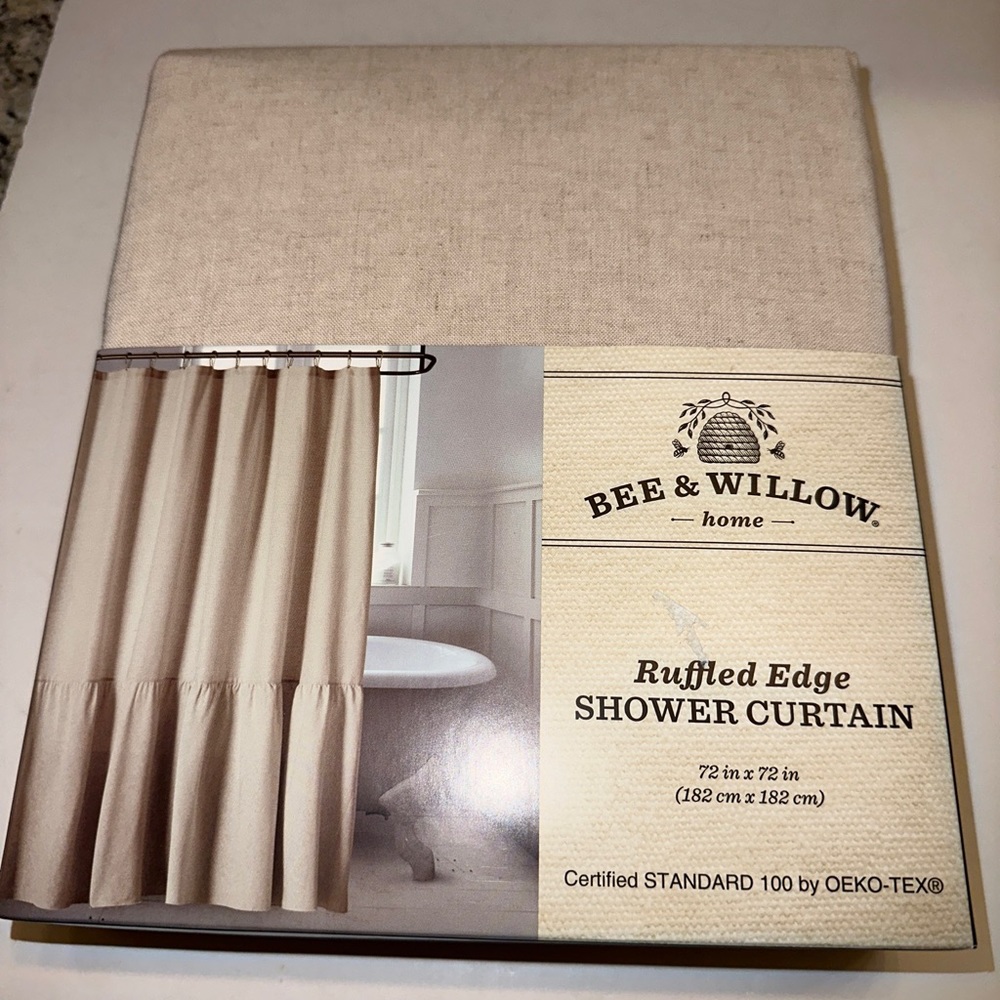 Shower Curtain Ruffled Edge 72 x 72 Natural Linen Fabric,